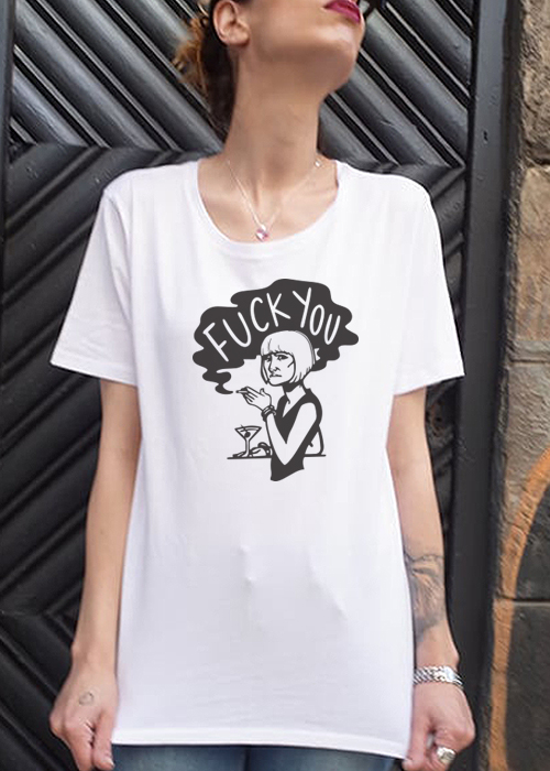Fuck you - white woman tee Hand made print graphic with stencils